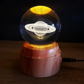 Satürn Gezegen Tasarımlı Dönen Cam Küre - 1