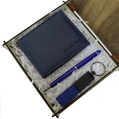 Mavi Cüzdan Kalem ve Deri Mavi Anahtarlık Set - 1