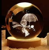 Dekoratif Küçük Prens Tasarımlı Ahşap Altlıklı Işıklı Cam Küre Cam:6cm Ahşap:2cm - 2