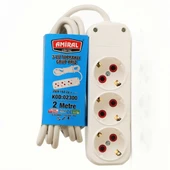 3 lü Topraklı 2 Metre Kablolu Grup Priz - 1