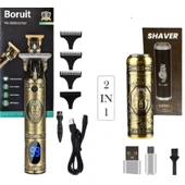 Boruit Pro 2 İN 1 Vintage Traş Makinesi Şarjlı Dijital Göstergeli Aliminyum Gövde - 1