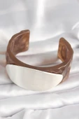 Kahverengi Mermer Desen Akrilik Plastik Gümüş Oval Plaka Model Vintage Kadın Bilezik - TJ-BB6674 - 2