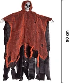 Led Işıklı Kahkaha Atan Sesli Sensörlü Ürpertici Kuru Kafa Korku Hayalet Saçaklı Dekor 90x50 cm - 1