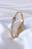 316L Çelik Gold Renk Yılan Model Zirkon Taş Detay Kadın Kelepçe - TJ-BB5054 - 1