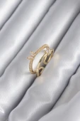 Pirinç Gold Renk Zirkon Taş Detay Kelebek Model Kadın Yüzük - TJ-BYK2933 - 1