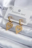316L Çelik Gold Renk Kalp Model Kelebek İşleme Kadın Küpe - TJ-BKP7984 - 1