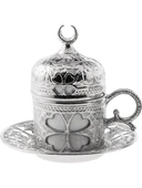 Sena Yonca Desenli Porselenli 4 Parça Gümüş Renk Fincan - 1