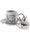 Sena Yonca Desenli Porselenli 4 Parça Gümüş Renk Fincan - 2