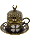 Sena Yonca Desenli Porselenli 4 Parça Antik Renk Fincan - 1