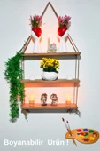 Ramazan Küçük Üç Katlı Modern Boyanabilir Dekoratif Jüt Halatlı Oturma Odası Çocuk Odası Duvar Rafı - 3