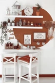 Ramazan Küçük Mutfak Kahve Köşesi Rafı Coffee Bar   Gizli Raf  2'li Beyaz  Duvar Rafı Set - 1