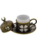 Sena Yonca Desenli Porselenli 4 Parça Antik Renk Fincan - 2