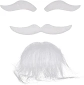 Beyaz Renk Kendinden Yapışkanlı Takma Sakal Bıyık ve Kaş Seti - 1