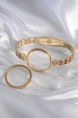 316L Çelik Gold Renk Arpa İşleme Açılabilir Fanus Model Kadın Kelepçe - TJ-BB5911 thumbnail 2