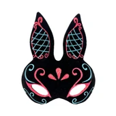 Siyah Renk Mavi Kırmızı Simli Siyah Süet Kaplama Tavşan Maskesi 18x16 cm - 1