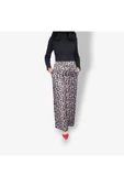 Kadın Saten Leopar Desen Geniş Paça Pantolon - 1