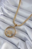 316L Çelik Gold Renk İtalyan Zincir Açılabilir Fanus Yonca Figür Model Kadın Kolye - TJ-BKO8281 - 4