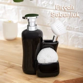 Porsima 268669 Tezgah Üstü Porselen Siyah Sıvı Sabunluk Fırçalı Süngerlikli Sabunluk (550ml) 20cm - 1