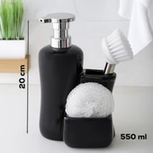 Porsima 268669 Tezgah Üstü Porselen Siyah Sıvı Sabunluk Fırçalı Süngerlikli Sabunluk (550ml) 20cm - 4