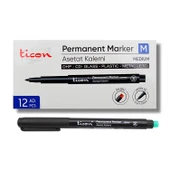 Ticon Permanent Asetat Kalemi M Uç Silgili SİYAH 12 Adet - 1