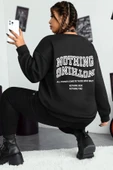Unisex Nothing Baskılı Bisiklet Yaka Sweatshirt - 1