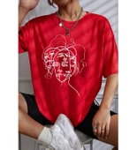 Unisex Woman one line Baskılı T-shirt thumbnail 1