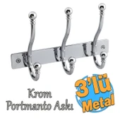 Metal Krom 3'lü Birleşik Portmanto Vestiyer Duvar Monteli Dolap Askılığı Vidalı Elbise Asma 1 Adet thumbnail 1