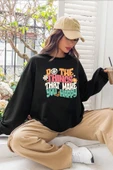 Unisex Happy Baskılı Bisiklet Yaka Sweatshirt - 1