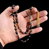 925 Ayar Gümüş Zirkon Taşlı Set Püsküllü Çift Renk Ateş Kehribar Tesbih thumbnail 3