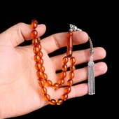 925 Ayar Gümüş Kral Püsküllü Arpa Kesim Damla Kehribar Tesbih thumbnail 3