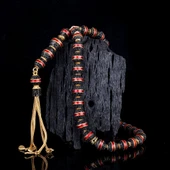 ALTIN KAPLAMALI KIRMIZI MİNELİ 925 AYAR GÜMÜŞ TESBİH thumbnail 1