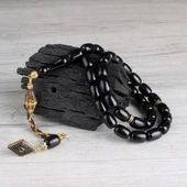 Altın Kaplama Gümüş Zirkon Taş Püsküllü Siyah Renk Kapsül Kesim Ateş Kehribar Tesbih thumbnail 2