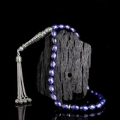 925 Ayar Gümüş Mine Püsküllü Renk Değiştiren Arpa Kesim His Taşı Tesbih thumbnail 1