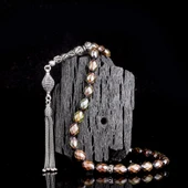 925 Ayar Gümüş Püsküllü Renk Değiştiren Arpa Kesim His Taşı Tesbih thumbnail 1