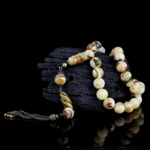 925 Ayar Mineli Çift Renk Gümüş Püsküllü Küre Kesim Damla Kehribar Tesbih thumbnail 2