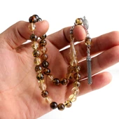 8,5 mm Fosilli Damla Kehribar Tesbih 925 Ayar Gümüş Püsküllü thumbnail 3