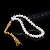 ALTIN KAPLAMA ZİRKON TAŞLI GÜMÜŞ SET İNCİ TAŞLI TESBİH thumbnail 1