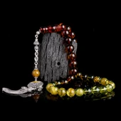 925 Ayar Gümüş Püsküllü 11mm Süzme Renk Damla Kehribar Tesbih thumbnail 1