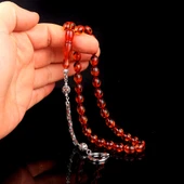 ÇAY RENGİ DAMLA KEHRİBAR TESBİH ZİRKON TAŞ GÜMÜŞ PÜSKÜLLÜ - 4