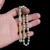 ARPA KESİM ALTIN KAPLAMA TURKUAZ RENK MİNELİ 925 AYAR GÜMÜŞ TESBİH thumbnail 3