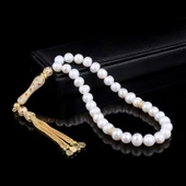 ALTIN KAPLAMA ZİRKON TAŞLI GÜMÜŞ SET İNCİ TAŞLI TESBİH thumbnail 1