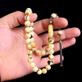 925 Ayar Mineli Çift Renk Gümüş Püsküllü Küre Kesim Damla Kehribar Tesbih thumbnail 3