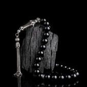 925 Ayar Gümüş Küre Kesim Siyah Zirkon Taşlı Ateş Kehribar Tesbih thumbnail 1