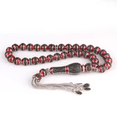 KIRMIZI RENK MİNELİ ZİRKON TAŞLI 925 AYAR GÜMÜŞ TESBİH thumbnail 4