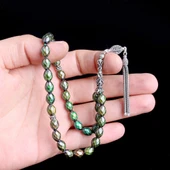 925 Ayar Gümüş Püsküllü Renk Değiştiren Arpa Kesim His Taşı Tesbih thumbnail 3