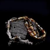 925 Ayar Gümüş Püsküllü Kapsül Kesim Çöp Fosilli Damla Kehribar Tesbih thumbnail 2