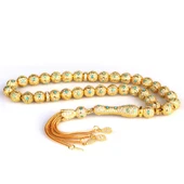 ALTIN KAPLAMALI ZİRKON TAŞ İŞLEMELİ TAMAMI 925 AYAR GÜMÜŞ TESBİH thumbnail 4