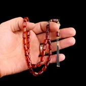 Çift Renk Gümüş Püsküllü Fasetli Damla Kehribar Tesbih thumbnail 3