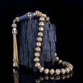 ALTIN KAPLAMA LACİVERT RENK ZİRKON TAŞLI 925 AYAR GÜMÜŞ TESBİH thumbnail 1