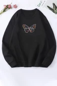 Unisex Butterfly Baskılı Bisiklet Yaka Sweatshirt thumbnail 1